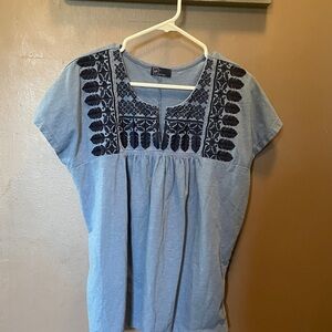 GAP Light Blue Blouse with Black Embroidery
